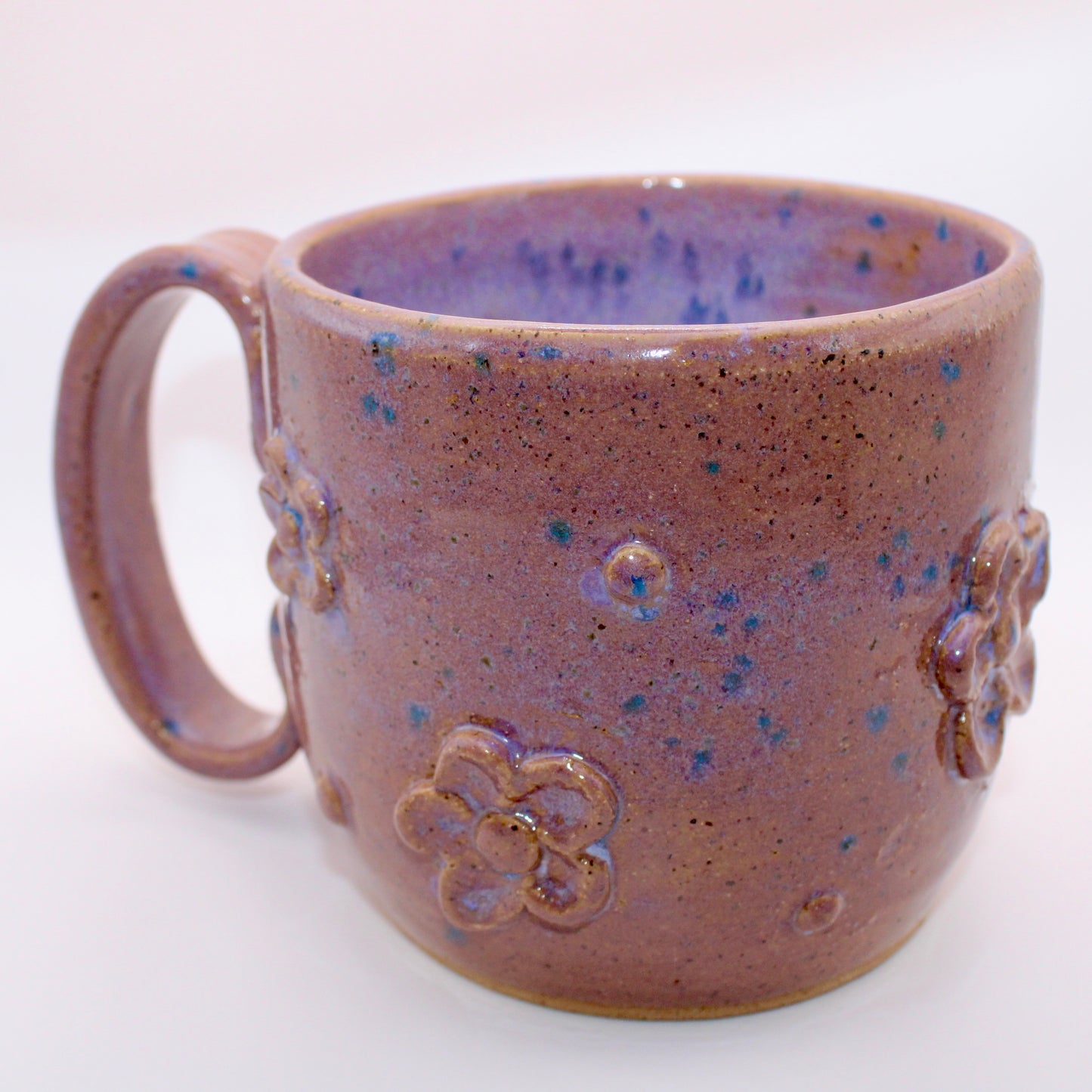 Purple and Blue Speckled Flower Mug