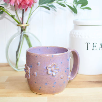 Purple and Blue Speckled Flower Mug