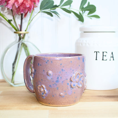 Purple and Blue Speckled Flower Mug