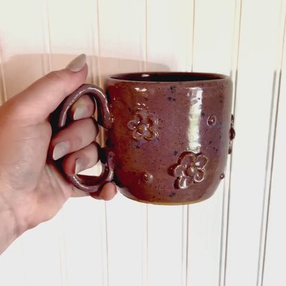 Purple and Blue Speckled Flower Mug