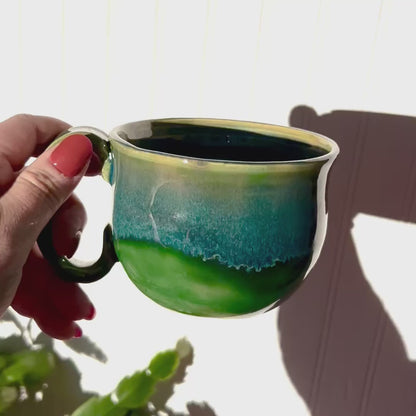 Green Mug with Blue Drip